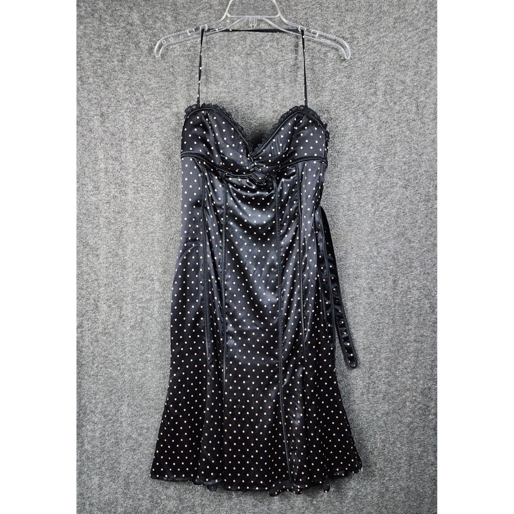 Bebe Dress Womens S Corset Polka Dot Black Bone Silk Blend EUC